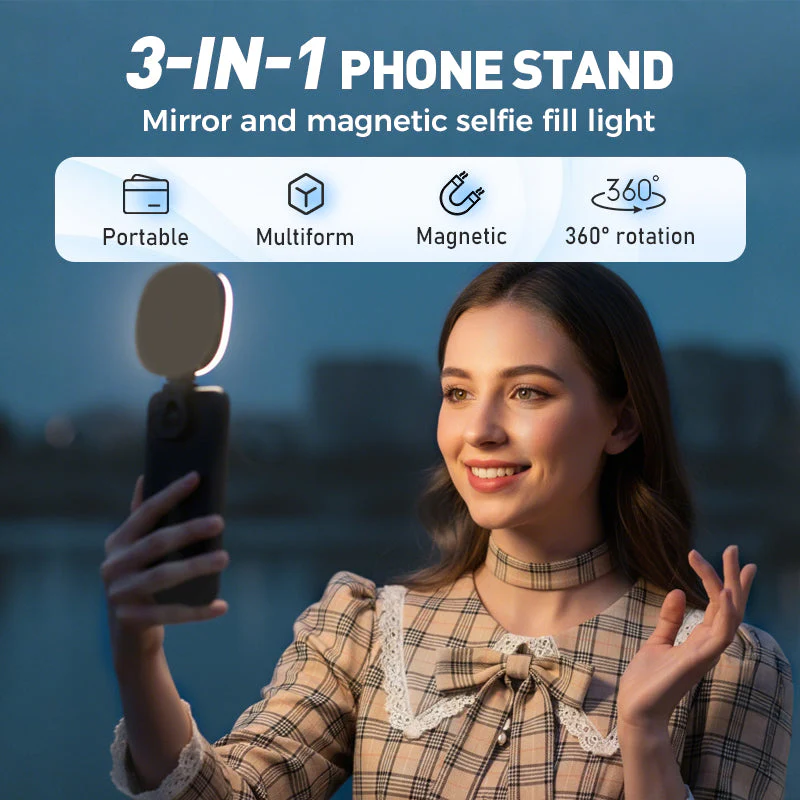 3-in-1 Selfie Light with Mirror and Smartphone Holder - Image 2