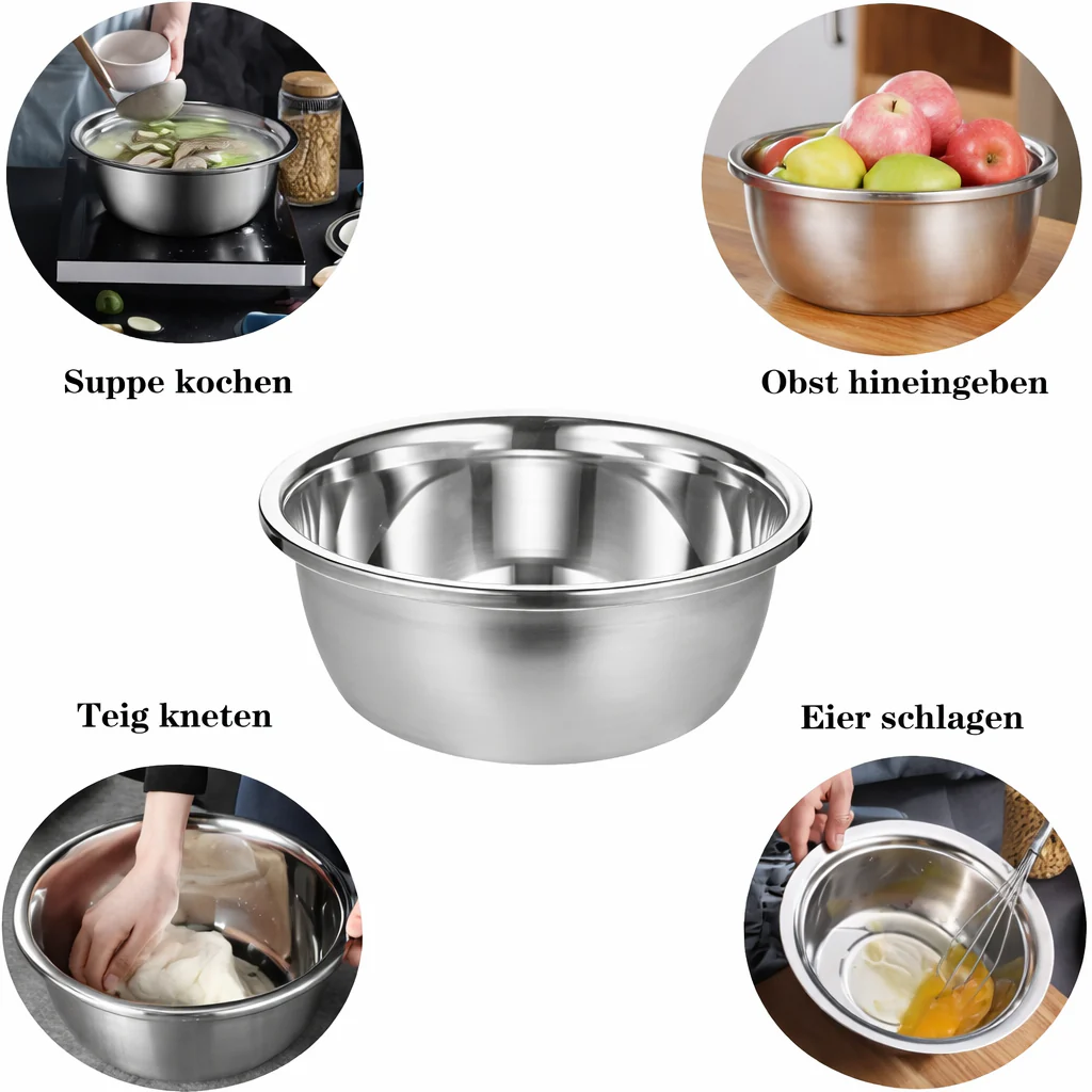 3-Piece Mixing Bowl Set in Stainless Steel with Grater and Sieve - Image 10