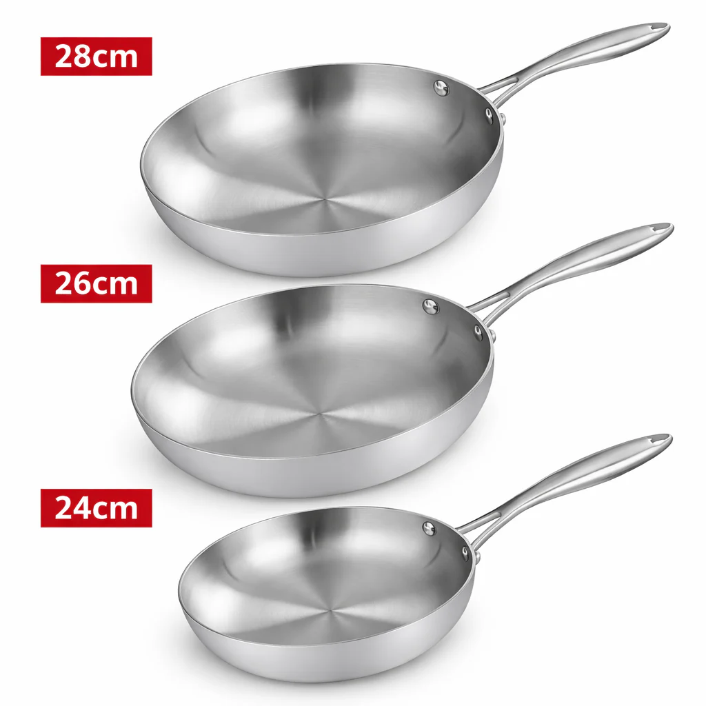 3-Piece Stainless Steel Frying Pan Set – Induction Compatible - Image 5