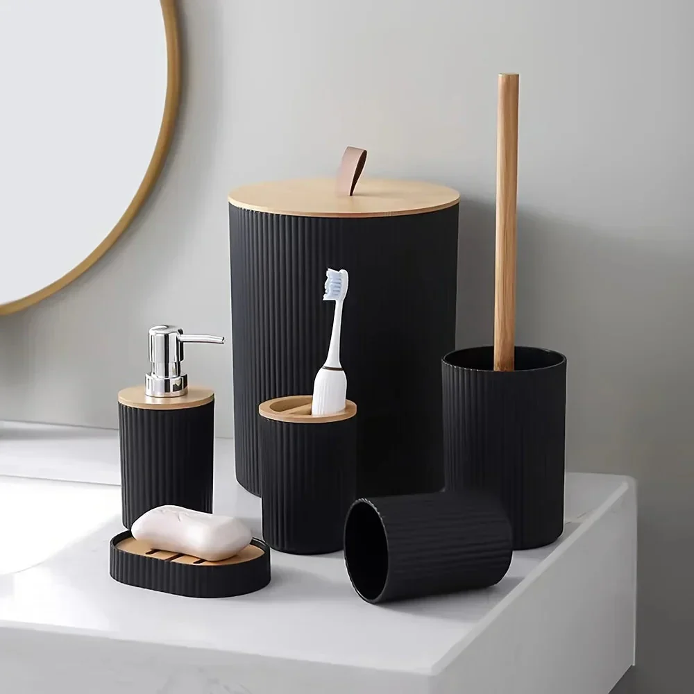 6-Piece Bathroom Set Featuring Bamboo Accents