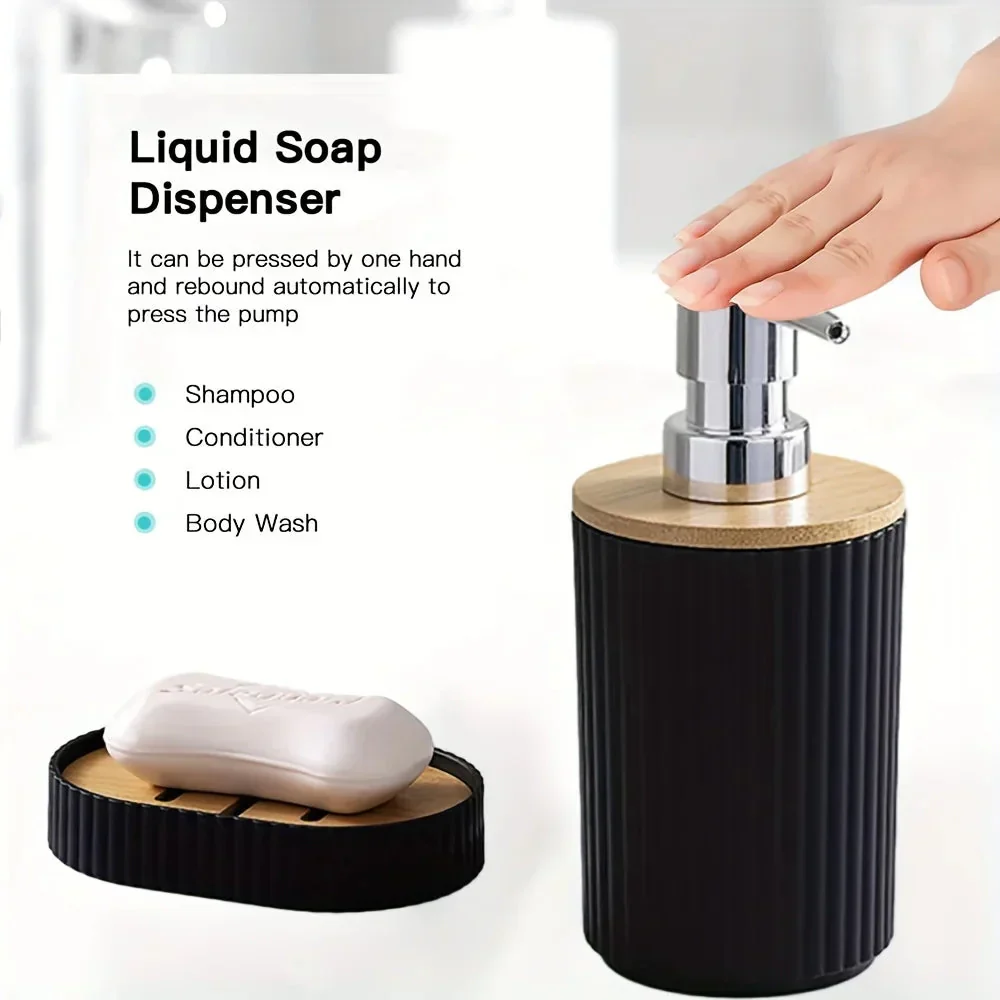6-Piece Bathroom Set Featuring Bamboo Accents - Image 3