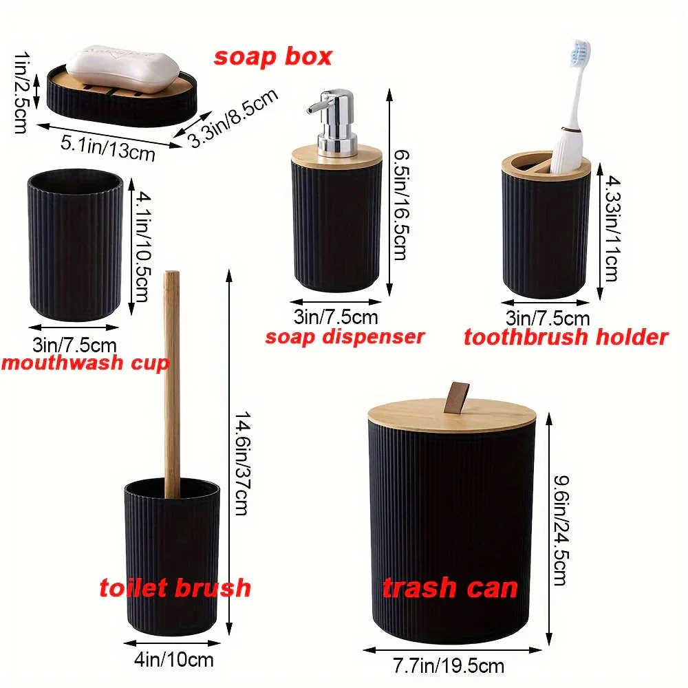 6-Piece Bathroom Set Featuring Bamboo Accents - Image 4