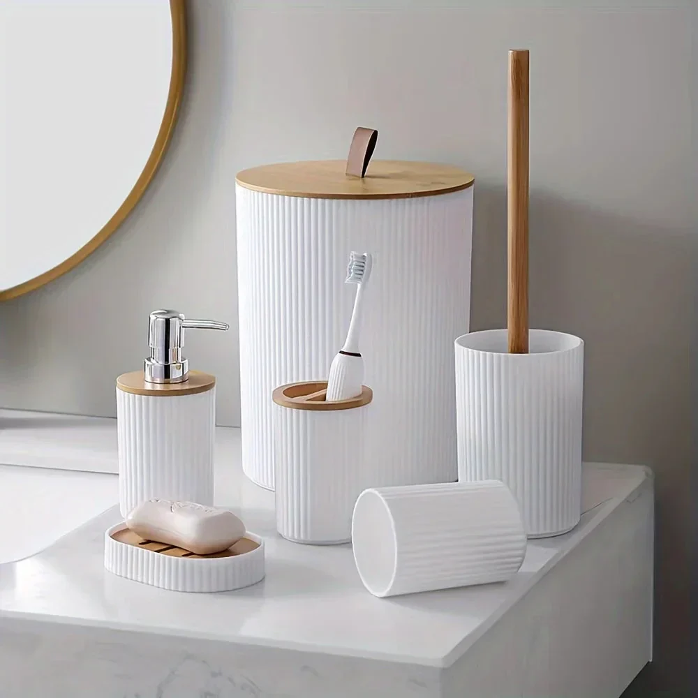 6-Piece Bathroom Set Featuring Bamboo Accents - Image 5