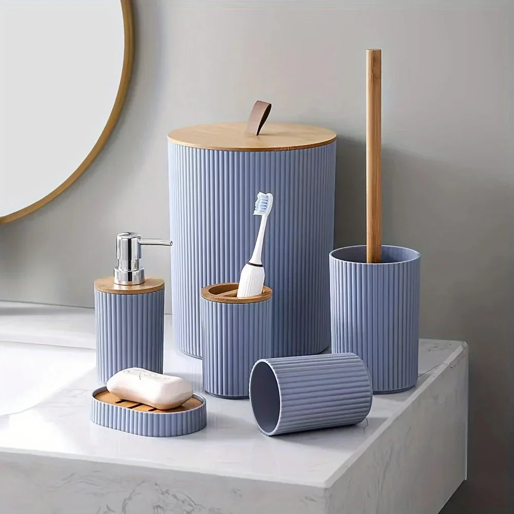 6-Piece Bathroom Set Featuring Bamboo Accents - Image 6