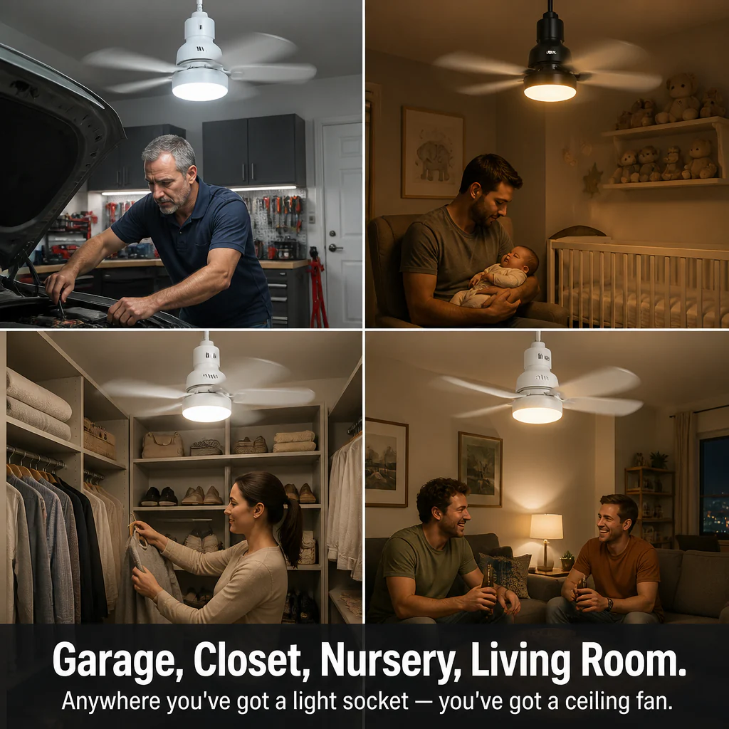 AirLume™ — Screw a Quiet Ceiling Fan + Bright LED Into Any Light Socket - Image 5