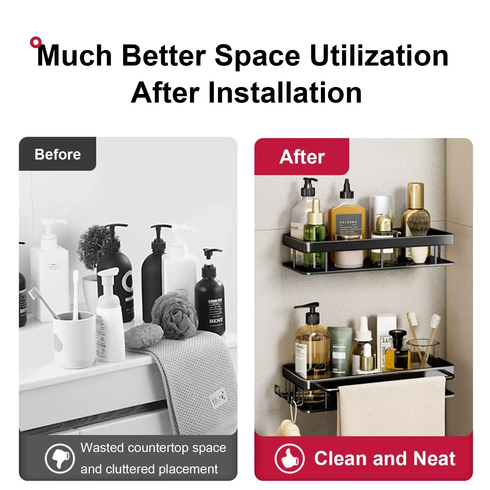 Aluminum Shower Shelf for Easy Installation Without Drilling - Image 4