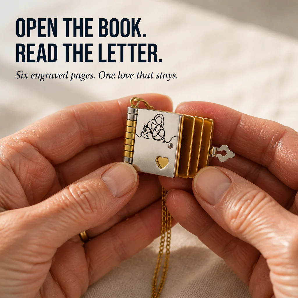 AmoriteBond™ — Open a Six-Page Book Pendant Engraved for Your Grandchild