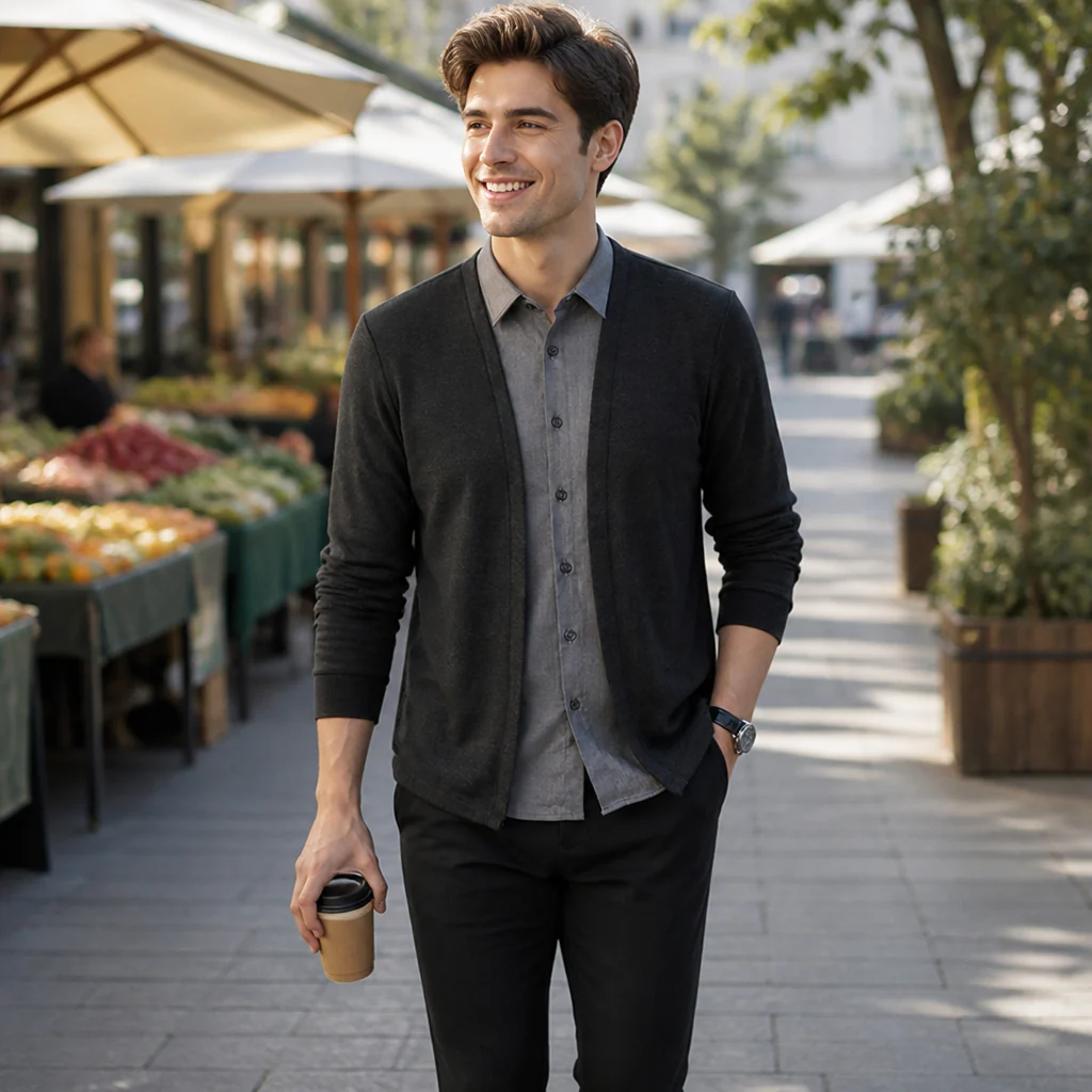 ApexForm™ – Slim-Fit 2-in-1 Knit Shirt with Layered Cardigan Look - Image 2
