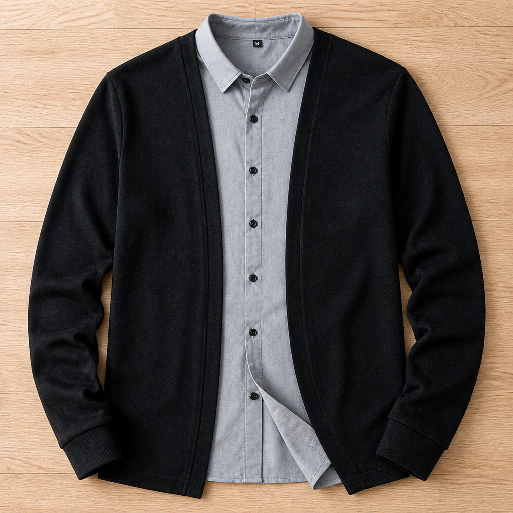 ApexForm™ – Slim-Fit 2-in-1 Knit Shirt with Layered Cardigan Look - Image 8