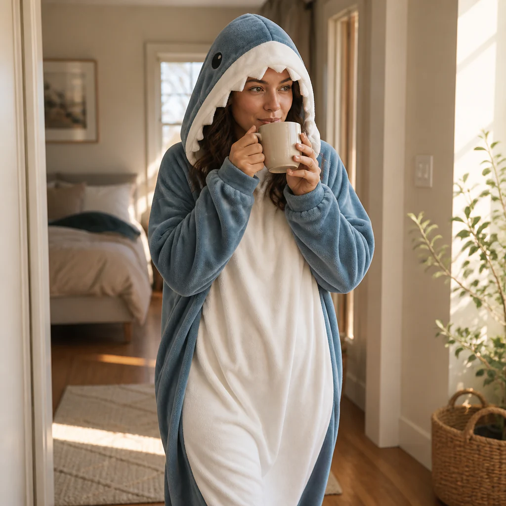 AquaSnug™ – Hooded Shark Flannel Sleeping-Bag Blanket - Image 2