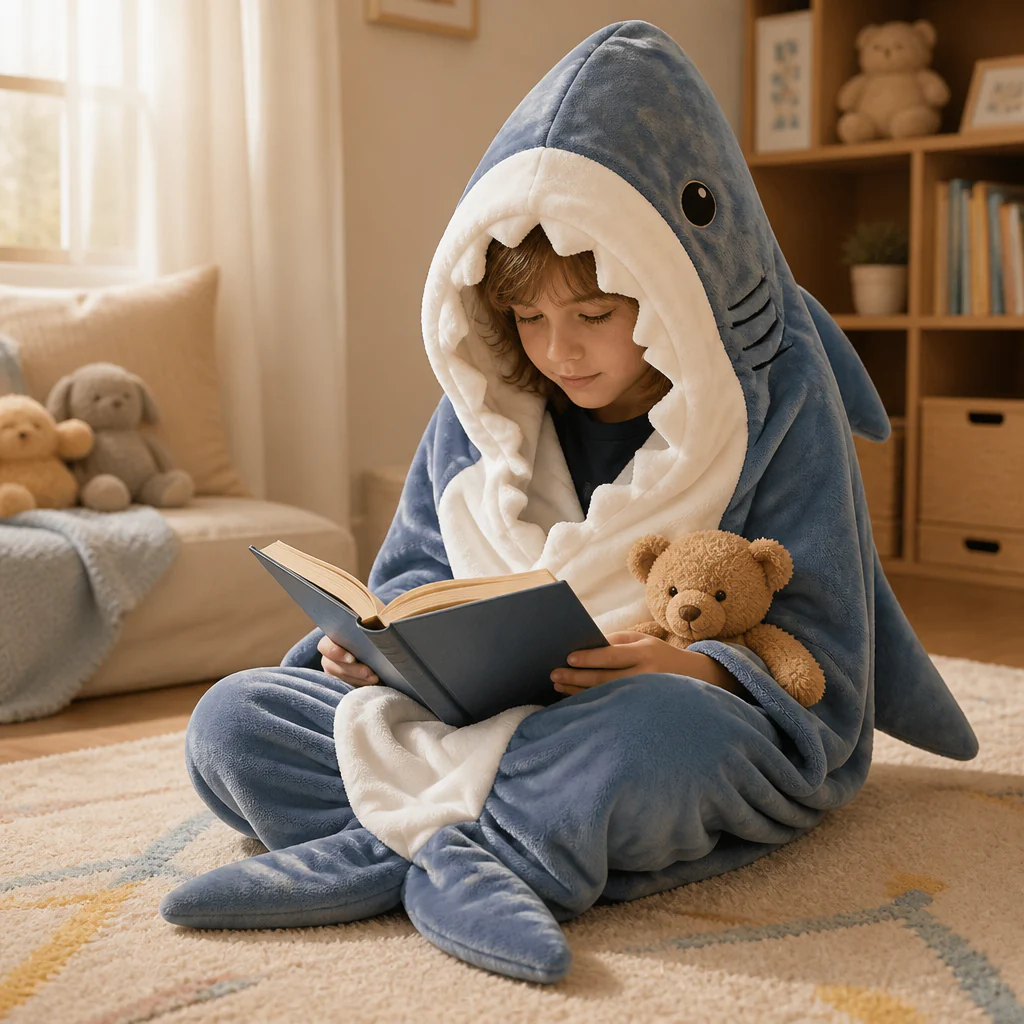 AquaSnug™ – Hooded Shark Flannel Sleeping-Bag Blanket - Image 3