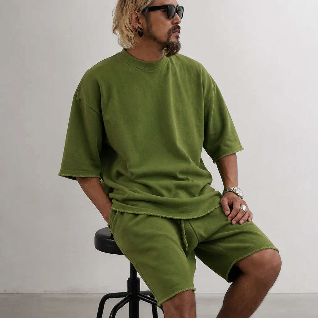 ArdentFlex™ – Relaxed Oversized Raw-Edge Tee & Shorts Set - Image 12