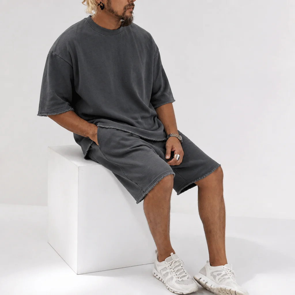ArdentFlex™ – Relaxed Oversized Raw-Edge Tee & Shorts Set - Image 9