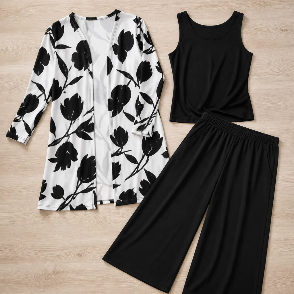 AuraLuxe™ – Elegant Floral Cardigan & Wide-Leg Pant 3-Piece Set - Image 4