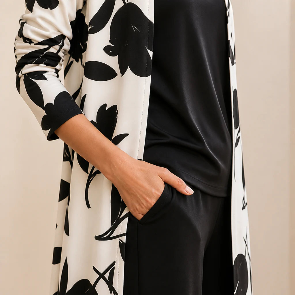 AuraLuxe™ – Elegant Floral Cardigan & Wide-Leg Pant 3-Piece Set - Image 7