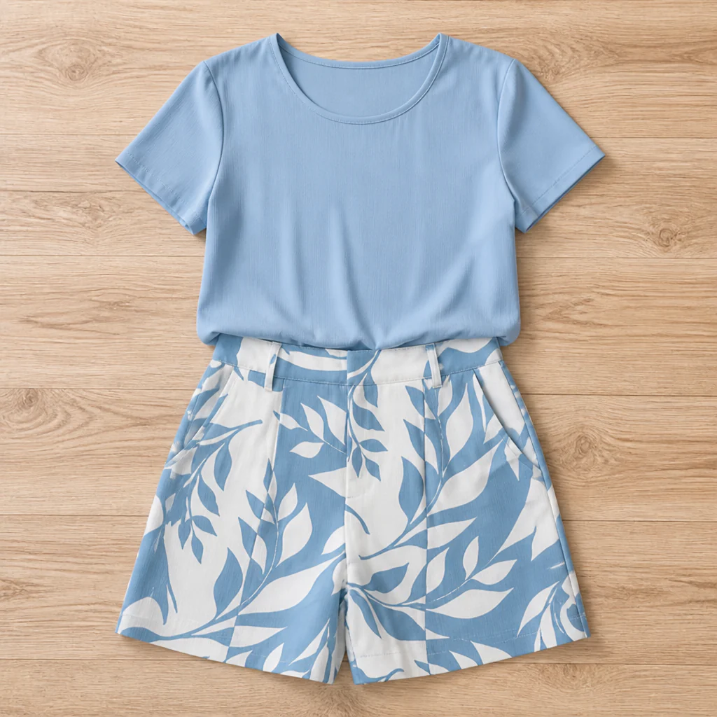 BellaLuxe™ – Breezy Botanical-Print Tee & Shorts Two-Piece Set - Image 4