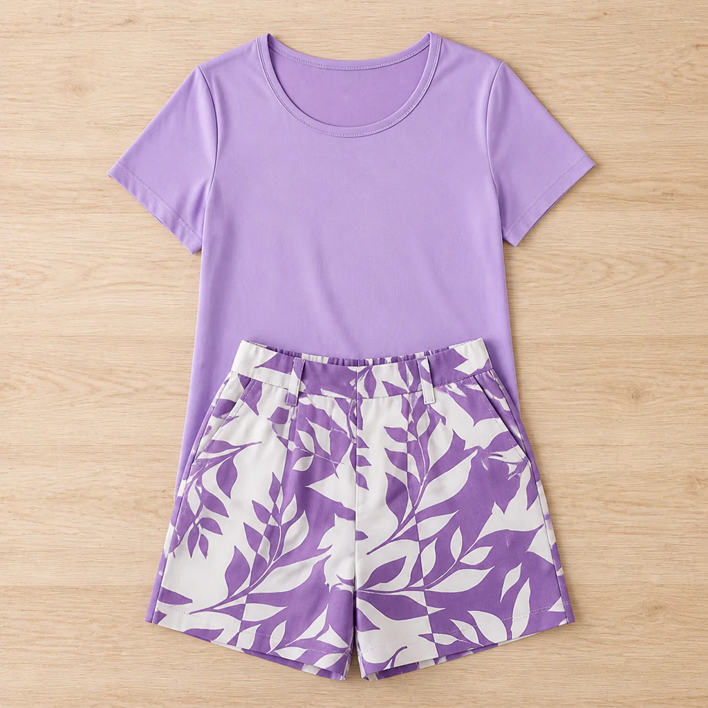 BellaLuxe™ – Breezy Botanical-Print Tee & Shorts Two-Piece Set - Image 9