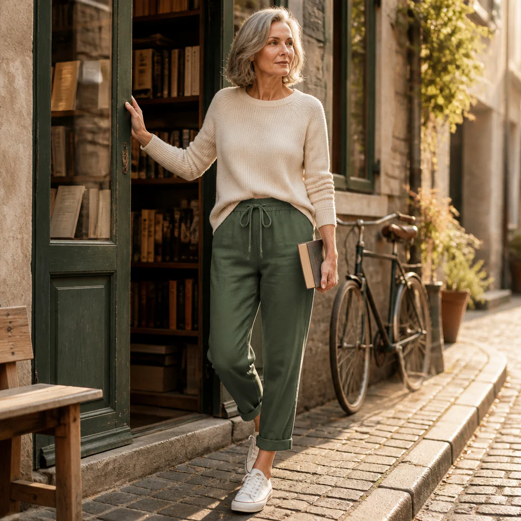 BellaSilk™ – Relaxed Cotton-Linen Tapered Pants with Drawstring Waist - Image 3