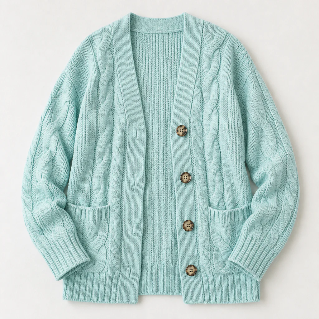 BorellaKnit™ – Chunky Cable Knit Button-Front Cardigan with Front Pockets - Image 11