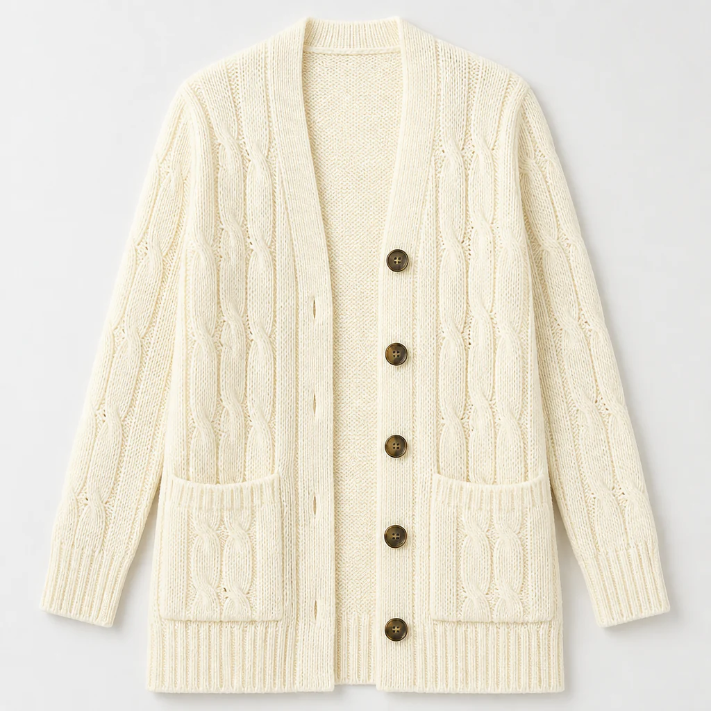 BorellaKnit™ – Chunky Cable Knit Button-Front Cardigan with Front Pockets - Image 12