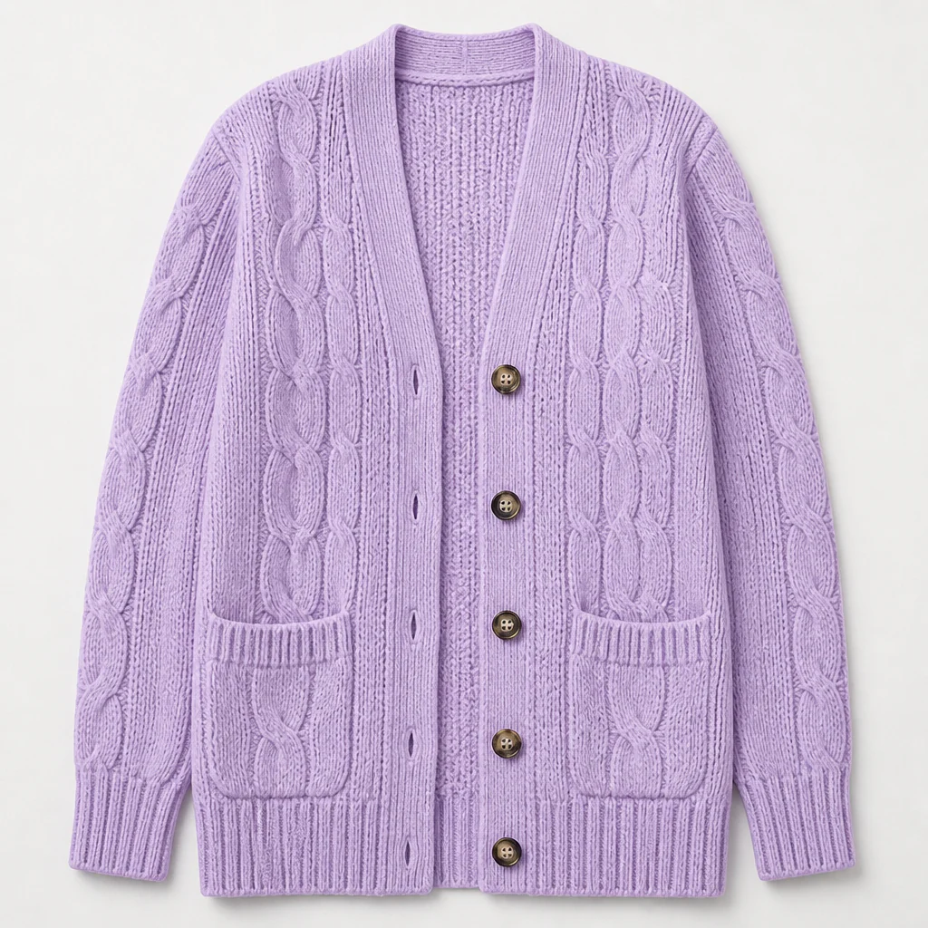 BorellaKnit™ – Chunky Cable Knit Button-Front Cardigan with Front Pockets - Image 13