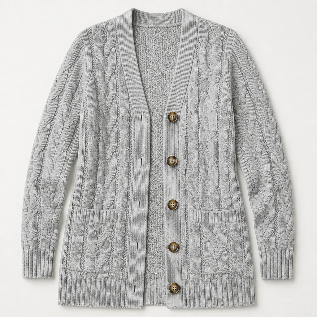 BorellaKnit™ – Chunky Cable Knit Button-Front Cardigan with Front Pockets - Image 14