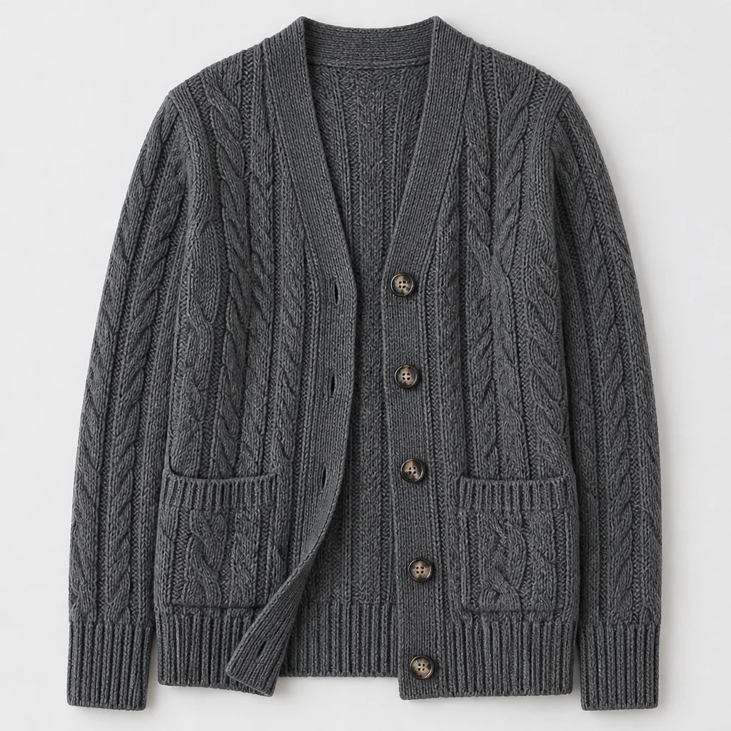 BorellaKnit™ – Chunky Cable Knit Button-Front Cardigan with Front Pockets - Image 15