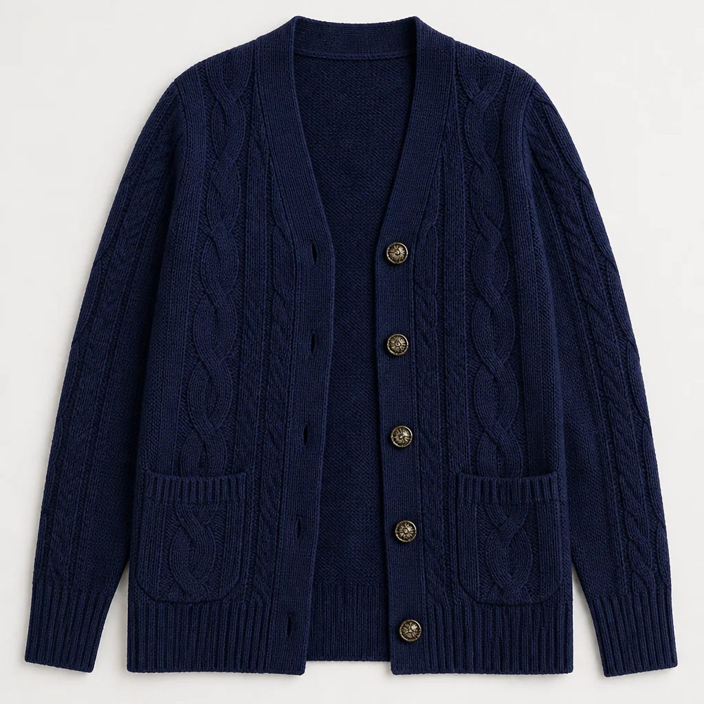 BorellaKnit™ – Chunky Cable Knit Button-Front Cardigan with Front Pockets - Image 16