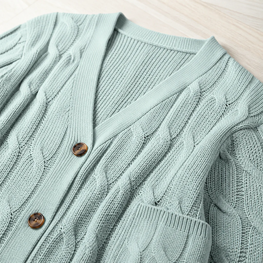 BorellaKnit™ – Chunky Cable Knit Button-Front Cardigan with Front Pockets - Image 5