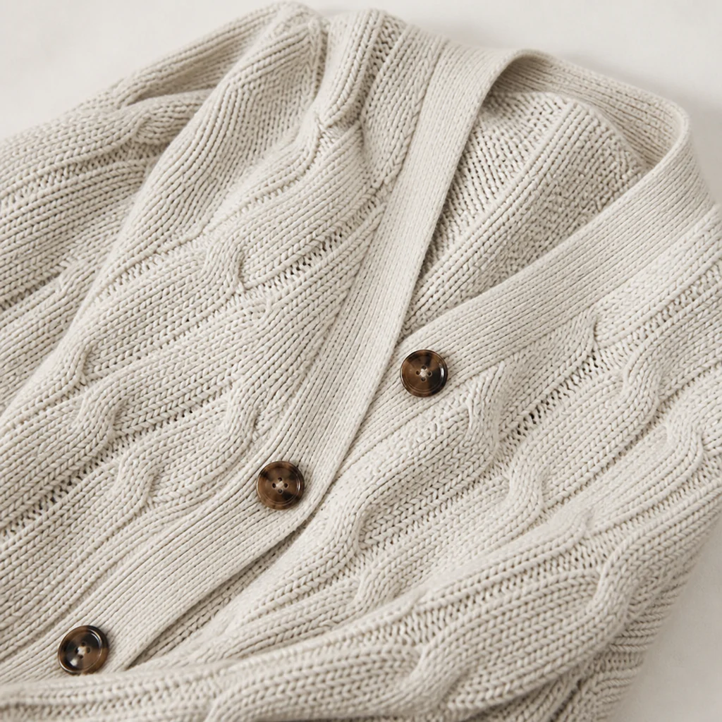 BorellaKnit™ – Chunky Cable Knit Button-Front Cardigan with Front Pockets - Image 6