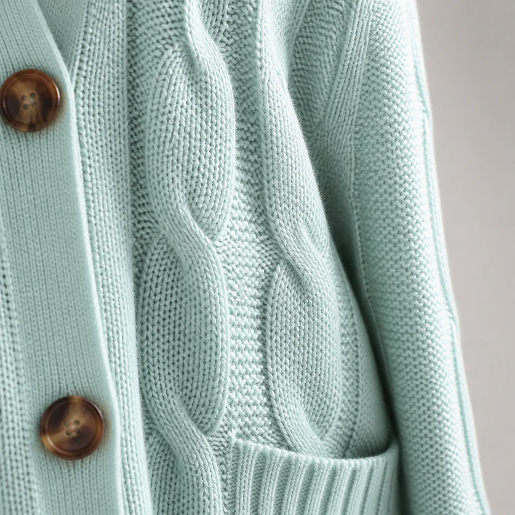 BorellaKnit™ – Chunky Cable Knit Button-Front Cardigan with Front Pockets - Image 7