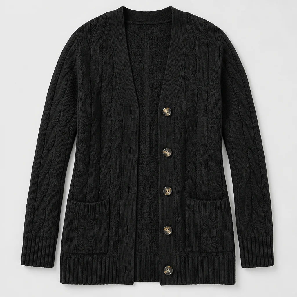 BorellaKnit™ – Chunky Cable Knit Button-Front Cardigan with Front Pockets - Image 8