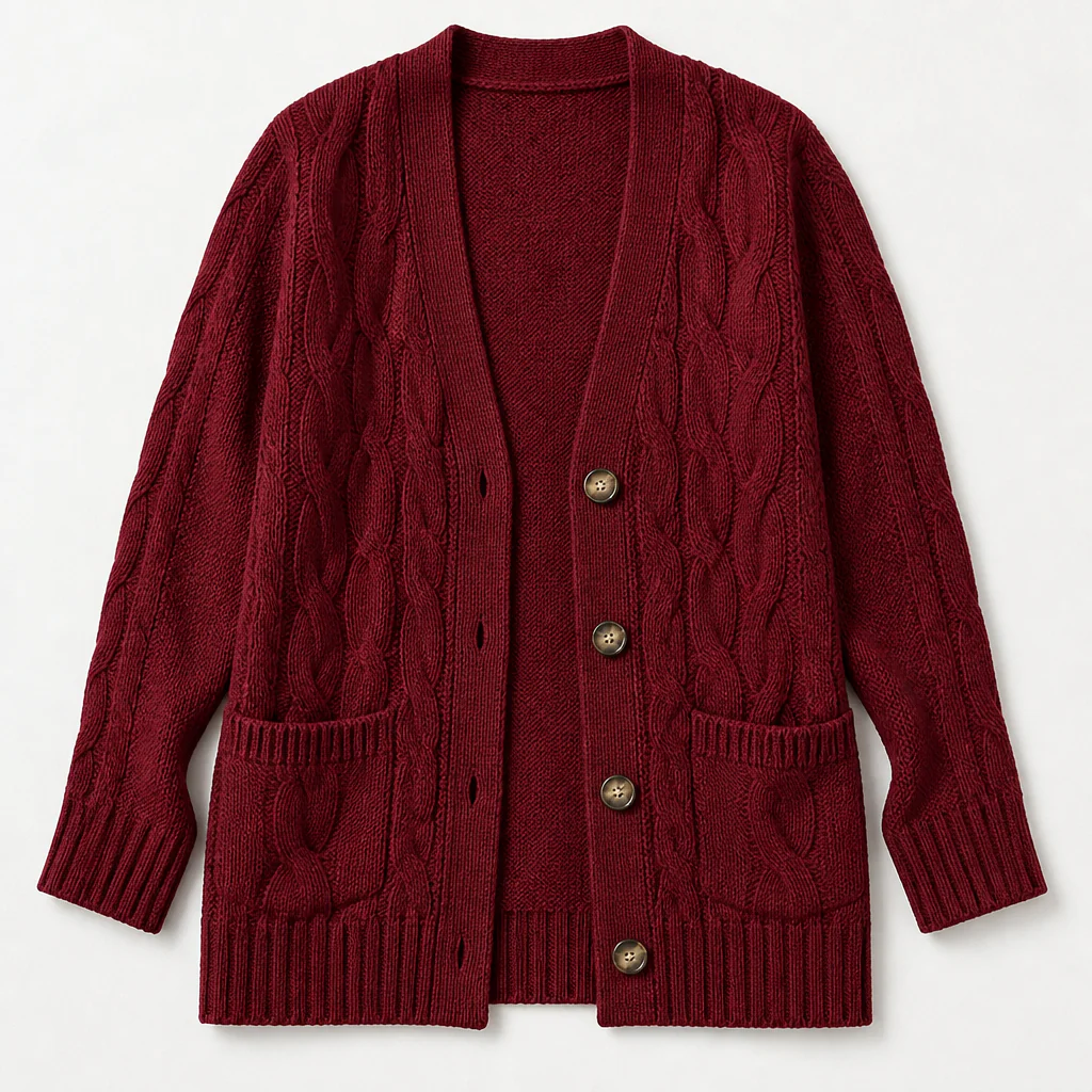 BorellaKnit™ – Chunky Cable Knit Button-Front Cardigan with Front Pockets - Image 9