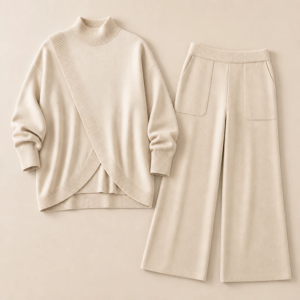 CelestiaKnit™ – Oversized Asymmetric Knit Set with Wide-Leg Pants - Image 9