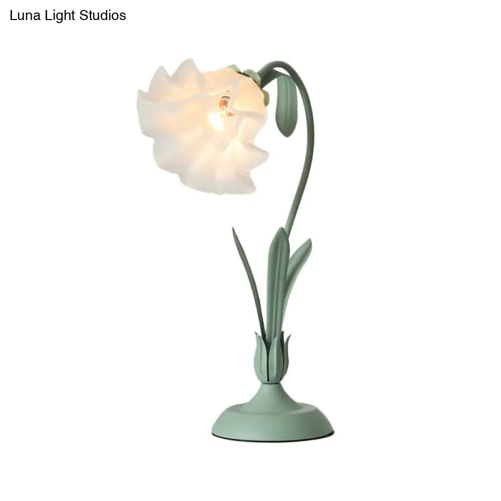 Countryside Frosted Glass Night Lamp – Flower-Shaped, Single-Light Table Lamp for Kids’ Rooms (Available in Pink or Green) - Image 5