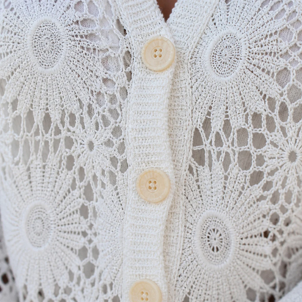 DeloraLace™ – Romantic Crochet Lace Button-Front Top with Scalloped Hem - Image 6