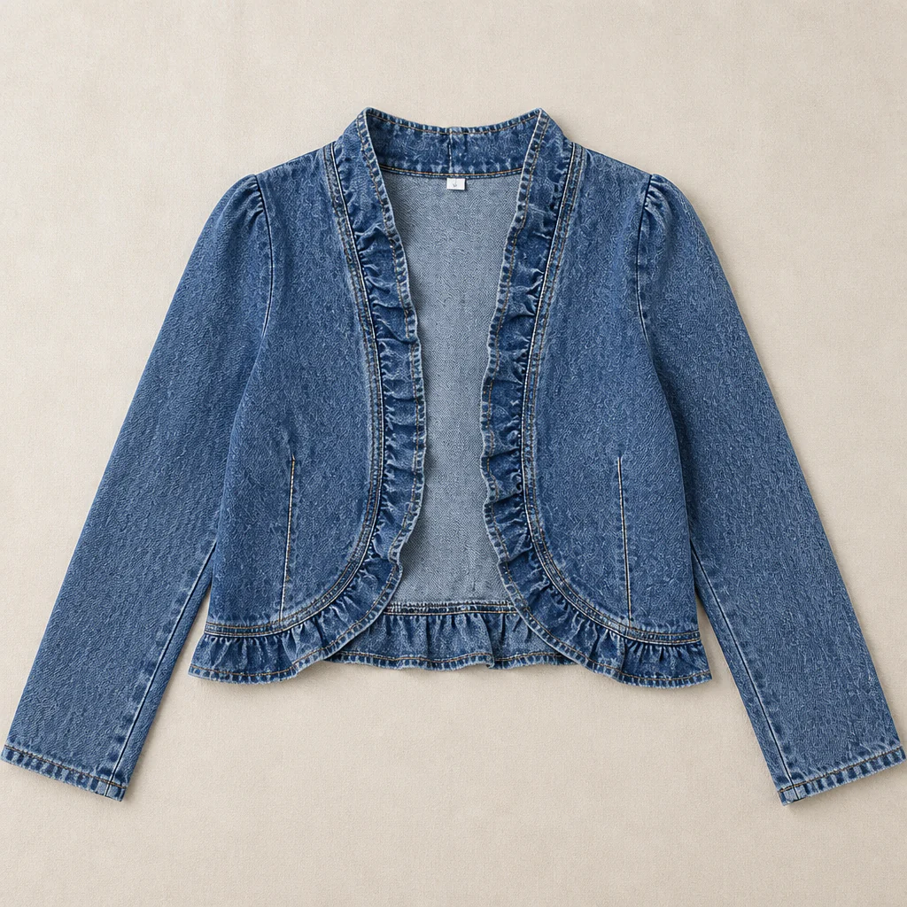 Denim Freedom™ – Lightweight Open-Front Denim Jacket with Ruffle Trim - Image 4