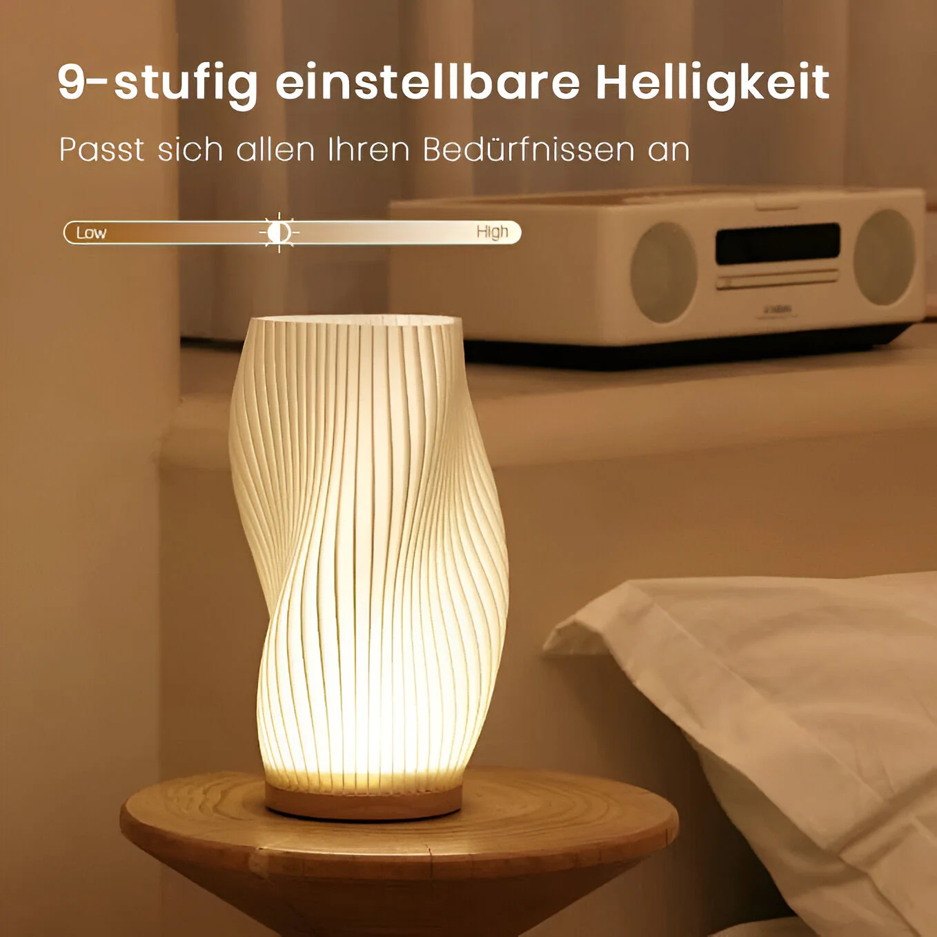 DreamWave - Modern cream-colored 3D wave lamp with elegant metal base - Image 10