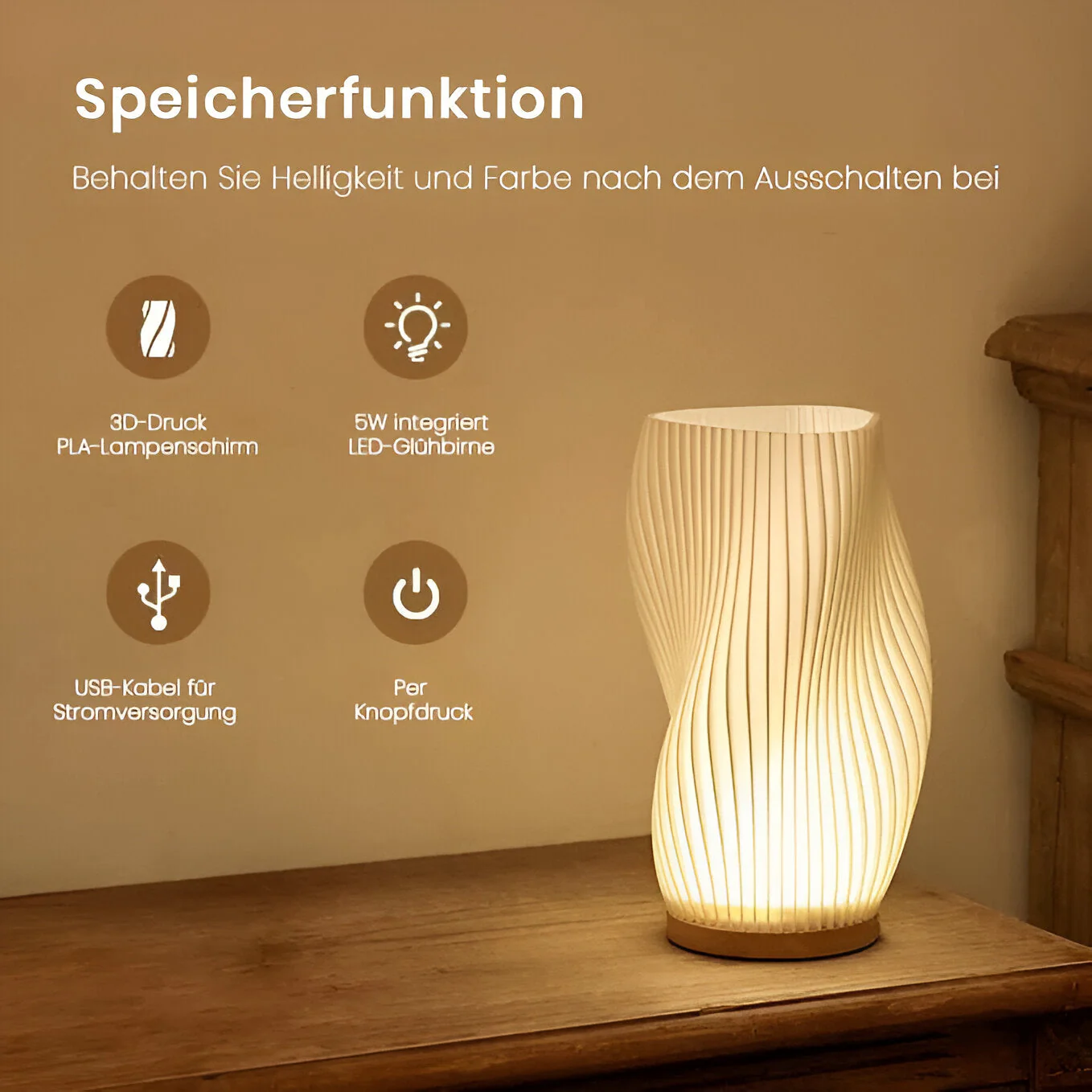 DreamWave - Modern cream-colored 3D wave lamp with elegant metal base - Image 11