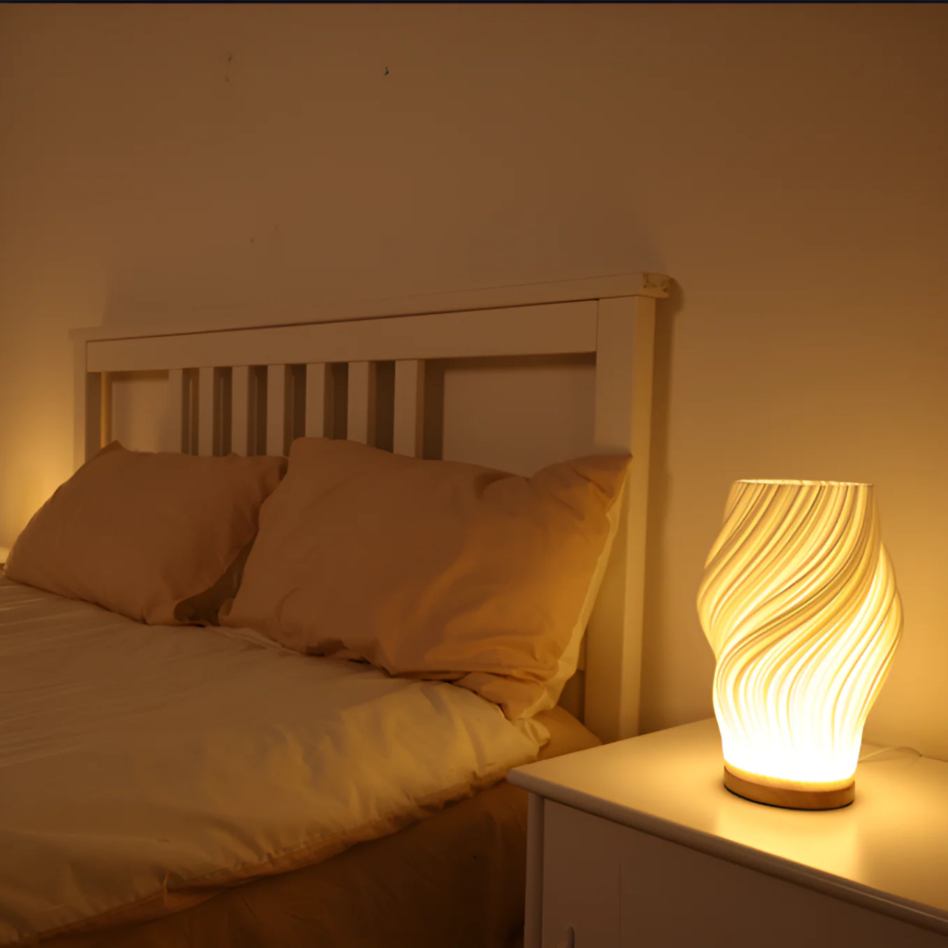 DreamWave - Modern cream-colored 3D wave lamp with elegant metal base - Image 4