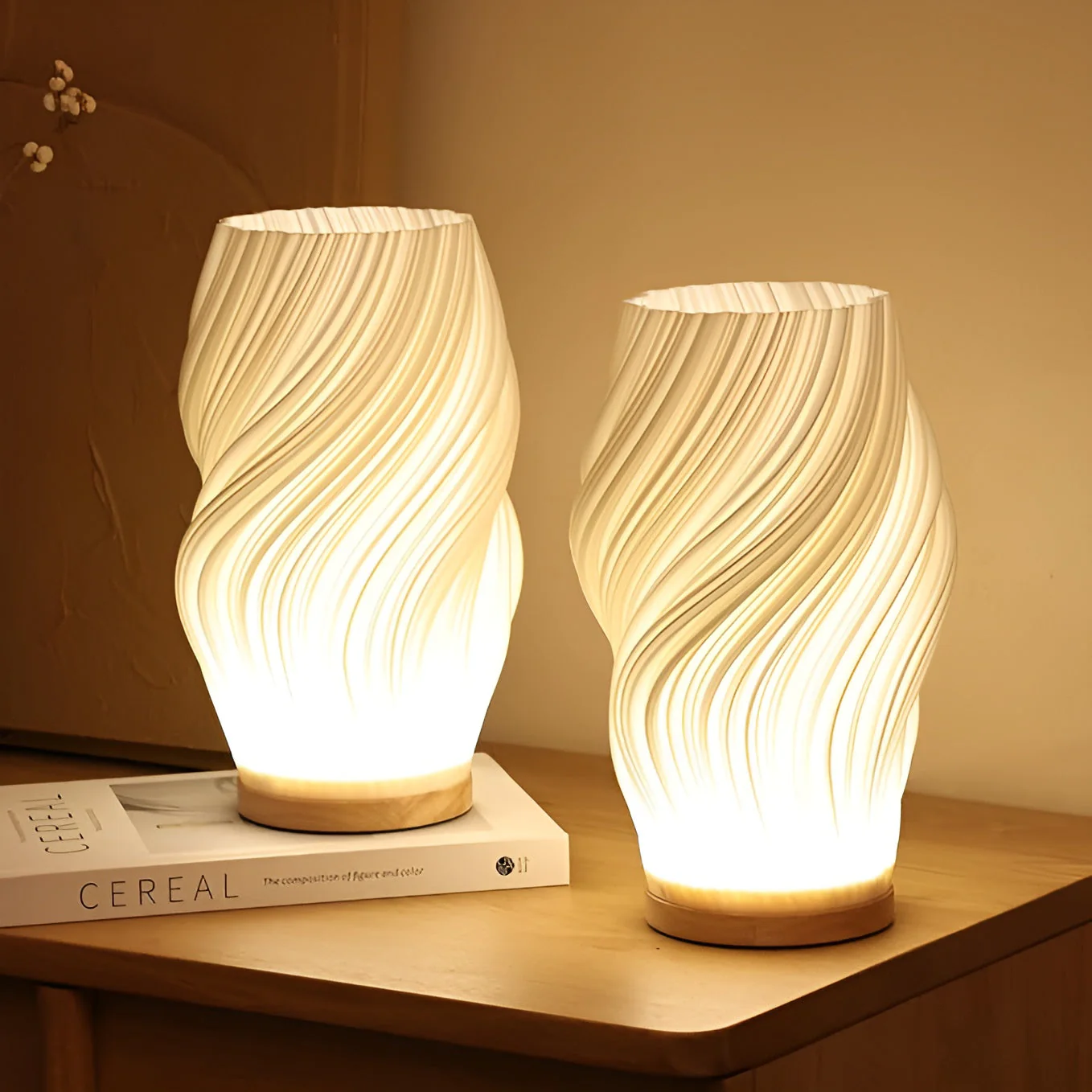 DreamWave - Modern cream-colored 3D wave lamp with elegant metal base - Image 6