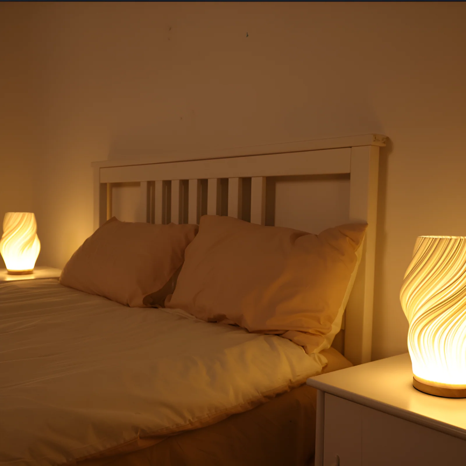 DreamWave - Modern cream-colored 3D wave lamp with elegant metal base - Image 7
