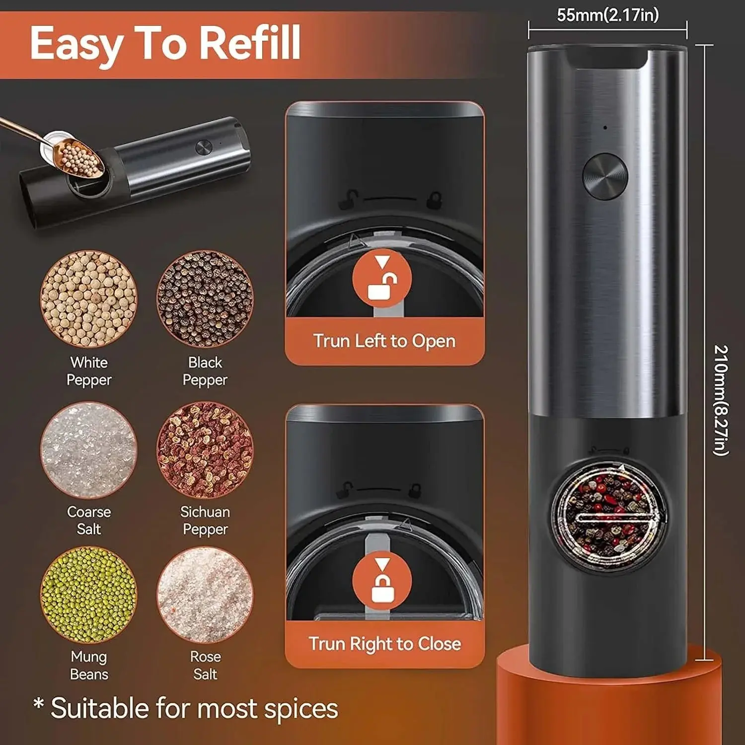 Electric Spice Grinder Set with USB-C Charging Station - Image 5