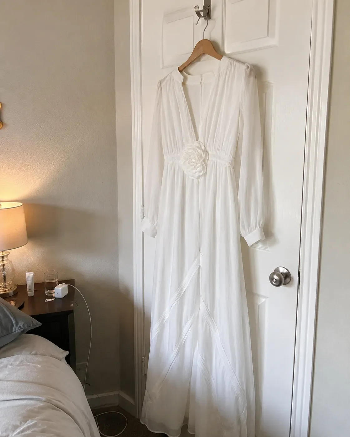Elegant Linen-Blend Maxi Dress with Floral Waist Detail - Image 8
