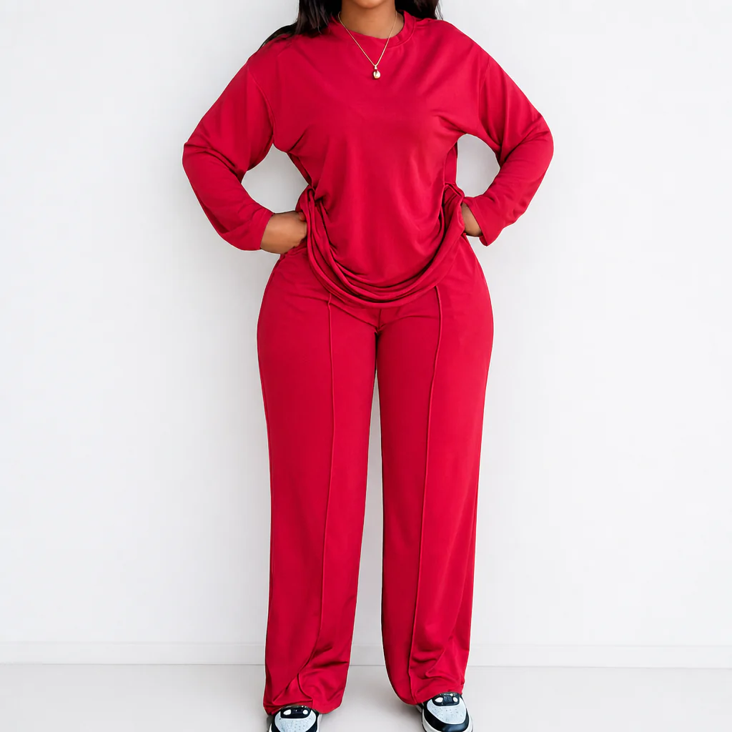 ElysianEase™ – Relaxed Long Sleeve Top & Wide-Leg Pants Set - Image 10