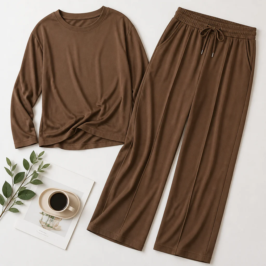 ElysianEase™ – Relaxed Long Sleeve Top & Wide-Leg Pants Set - Image 11