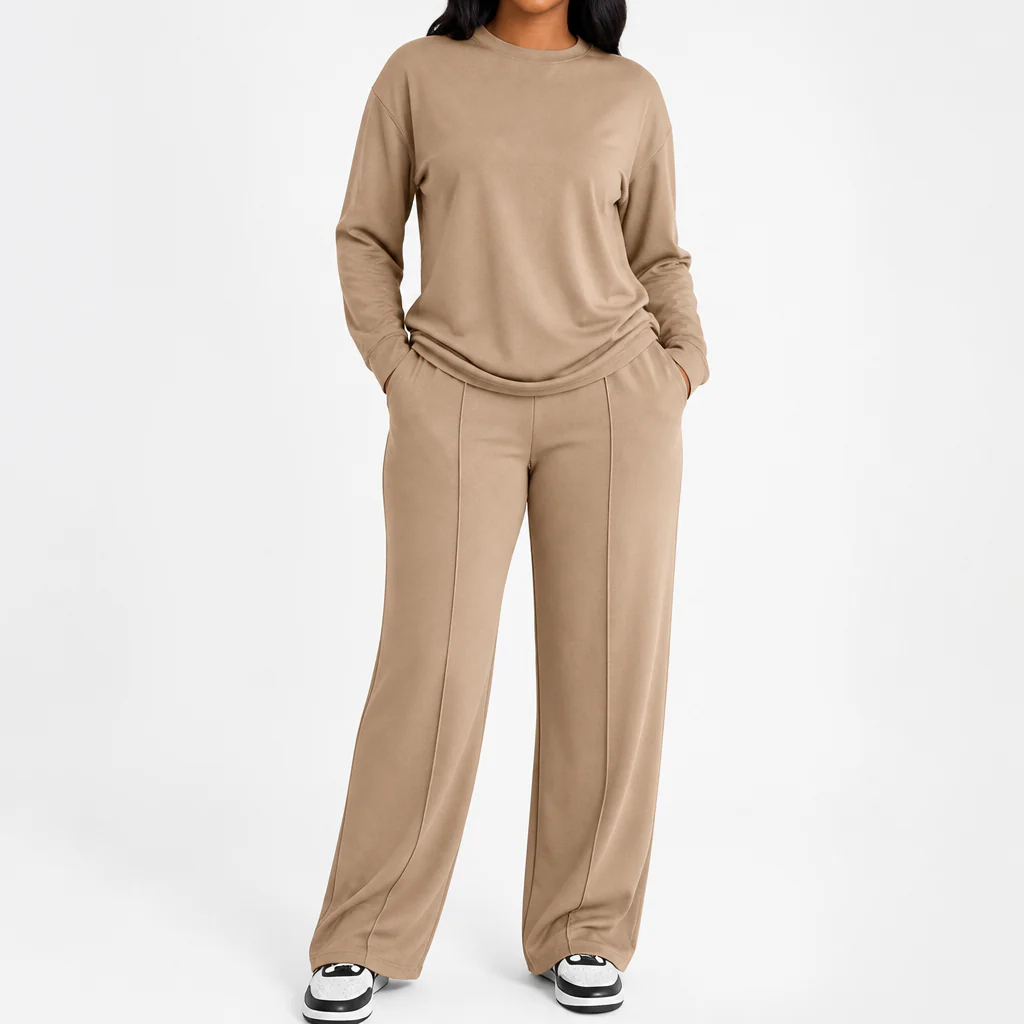 ElysianEase™ – Relaxed Long Sleeve Top & Wide-Leg Pants Set - Image 12
