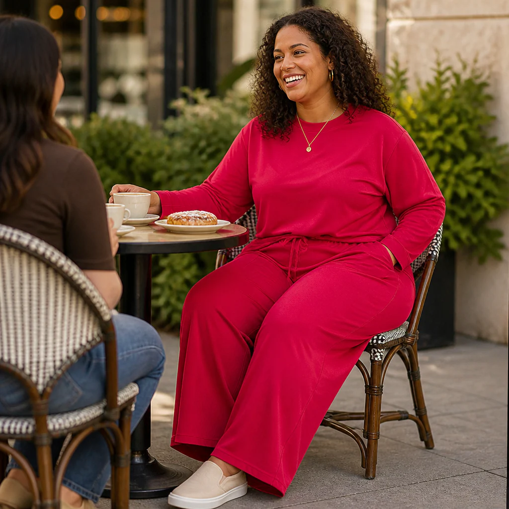 ElysianEase™ – Relaxed Long Sleeve Top & Wide-Leg Pants Set - Image 2
