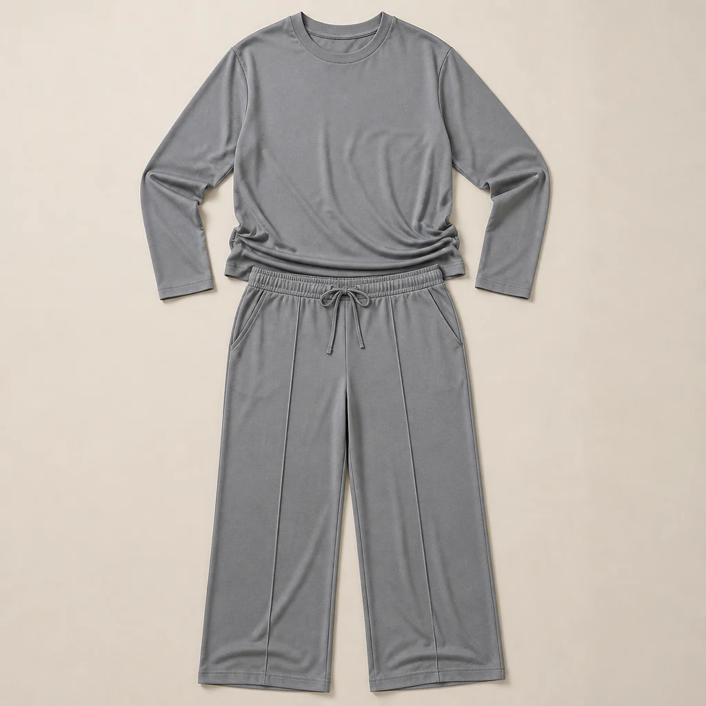 ElysianEase™ – Relaxed Long Sleeve Top & Wide-Leg Pants Set - Image 4