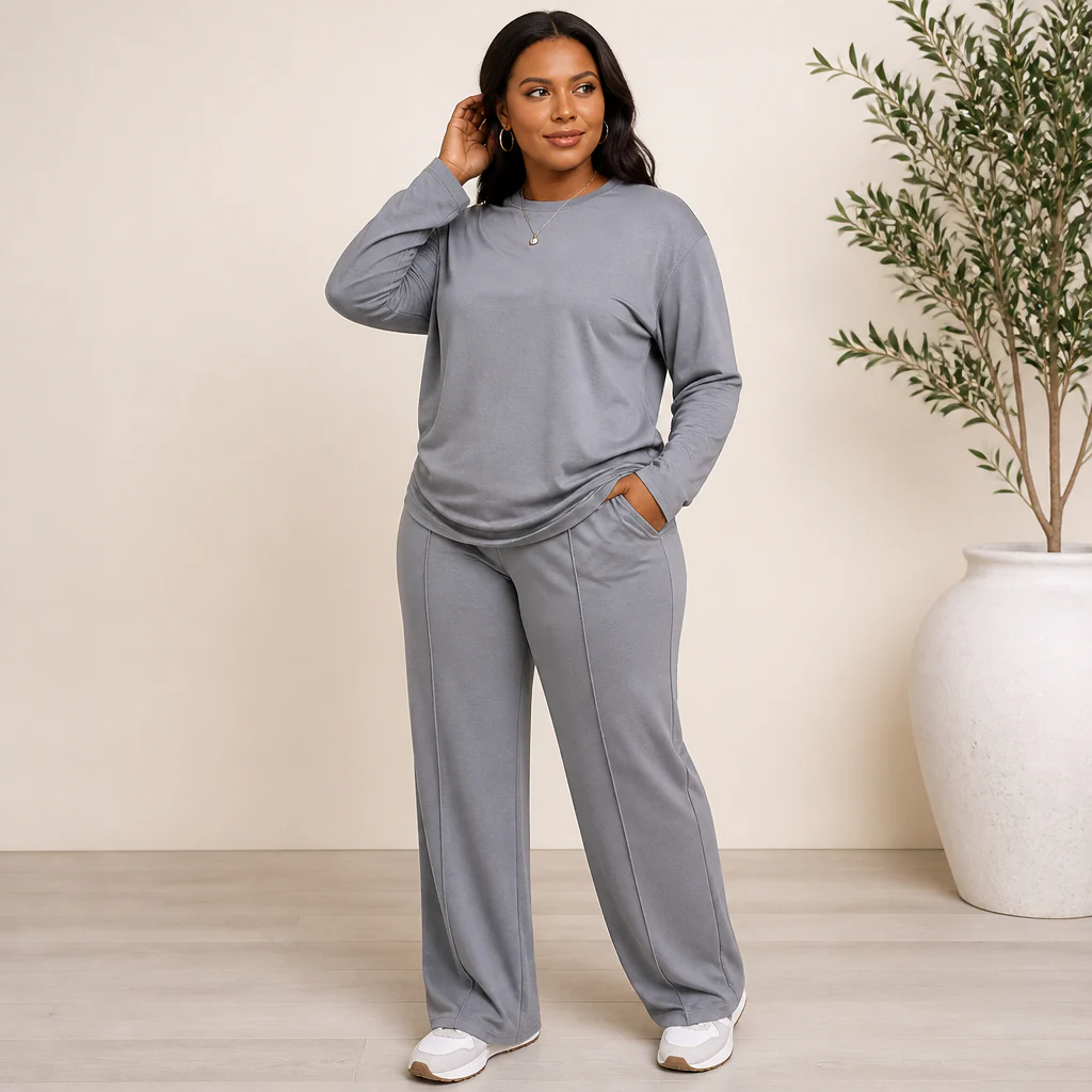 ElysianEase™ – Relaxed Long Sleeve Top & Wide-Leg Pants Set - Image 9